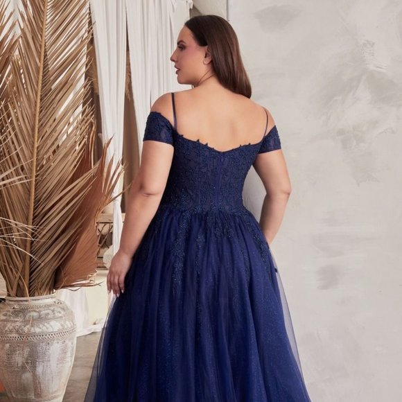 NEW LONG FORMAL OFF SHOULDER A-LINE TULLE DRESS EMBROIDERED WITH LACE CD C154C - Picture 5 of 10